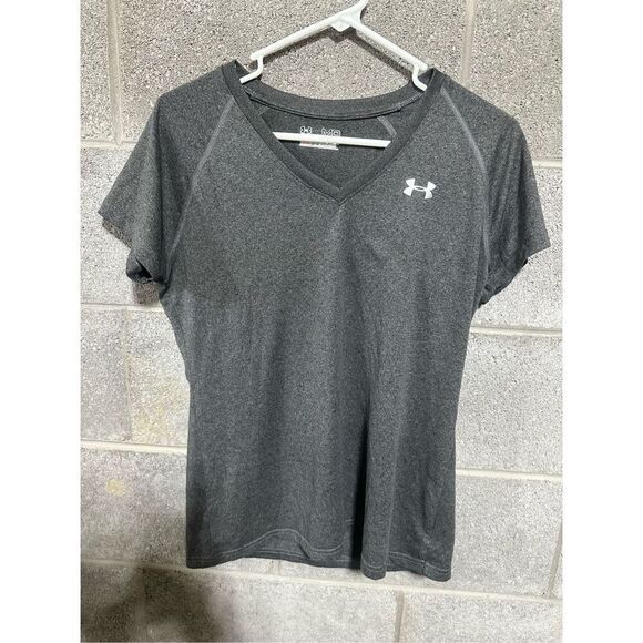 Under Armour Semi Fitted Tech V-Neck T-Shirt Carbon Heather Silver Gray Active - Picture 1 of 4